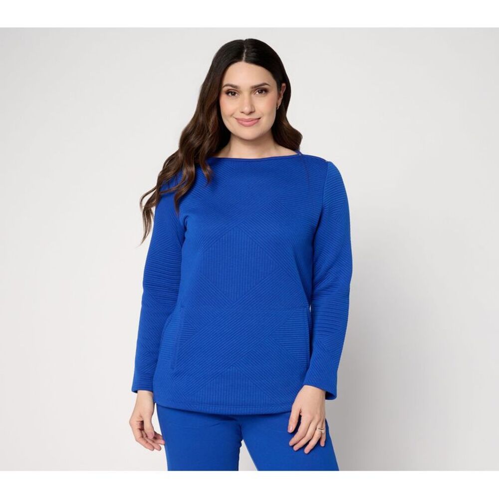 Denim & Co. Women's Top Sz L Make Your Selection: Active Pattern Blue
